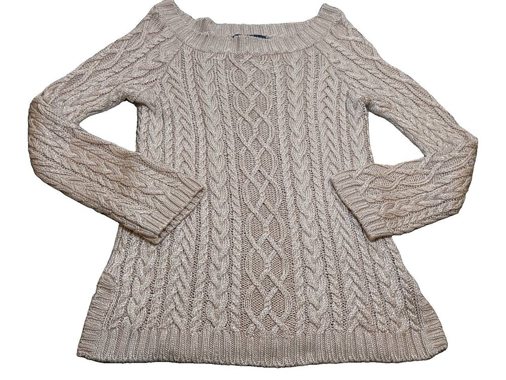 Vintage Ralph Lauren Blue Label Linen Blend Heavy Cable Knit Sweater Sz L